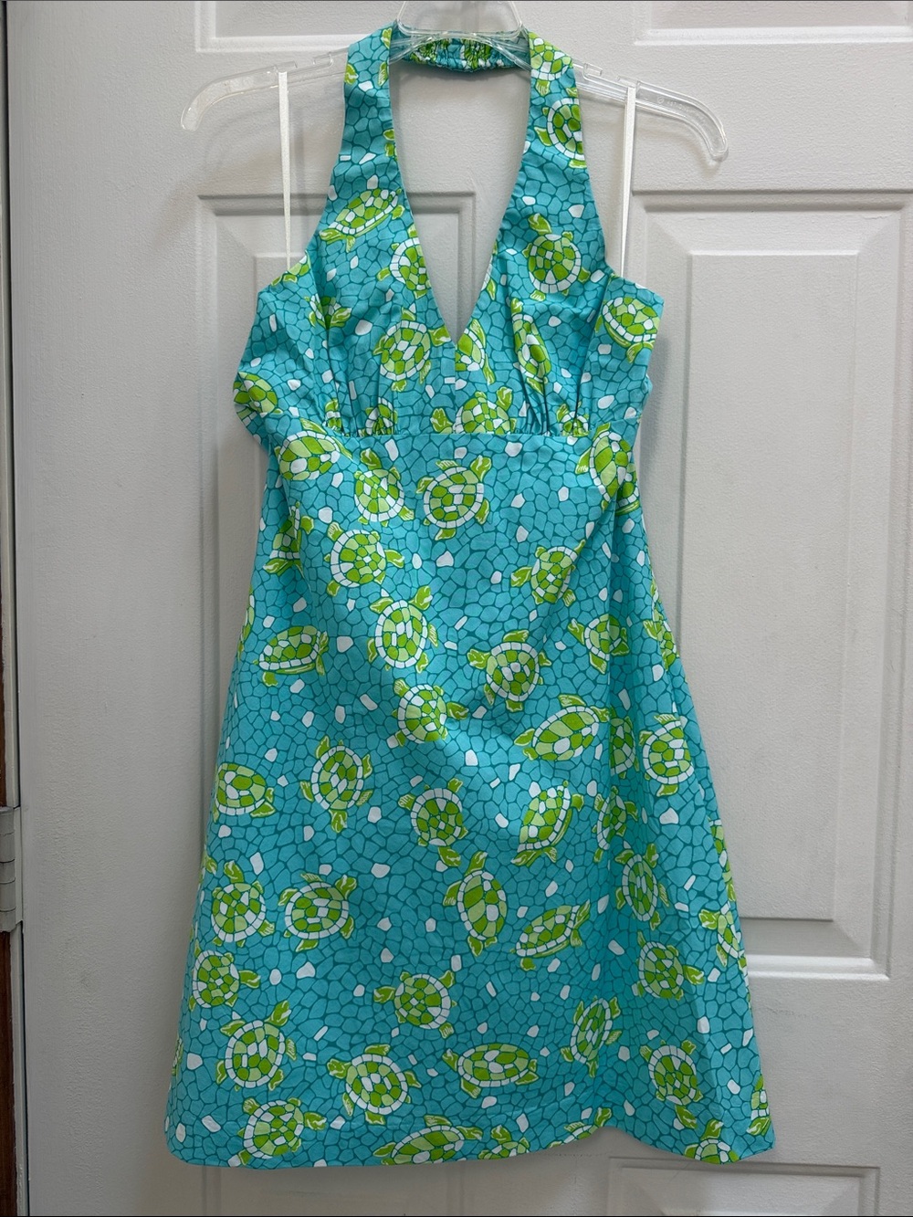 Lilly Pulitzer Y2K Turquoise Halter Dress with Green Turtle Print